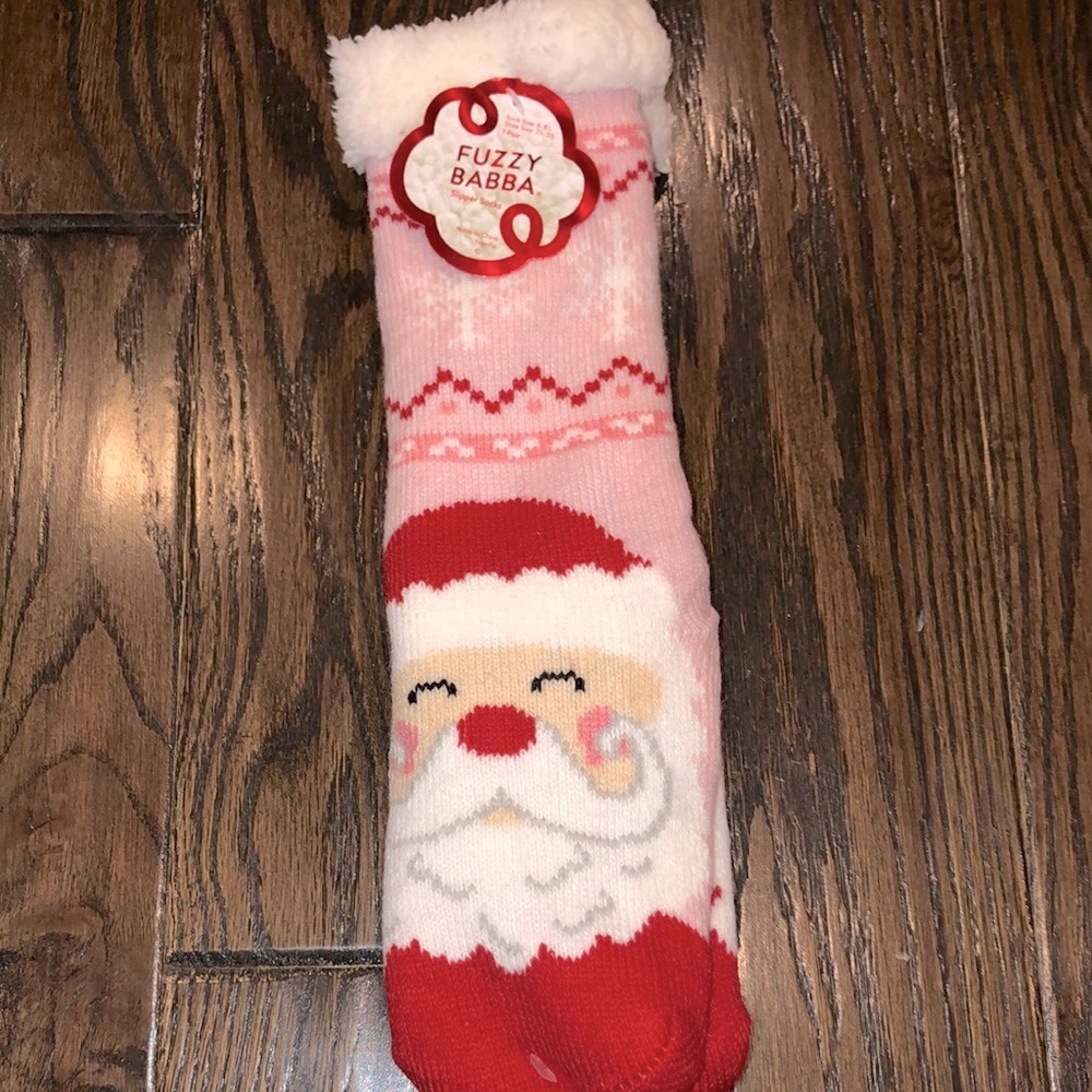 Pink fuzzy Santa clause socks new with tags